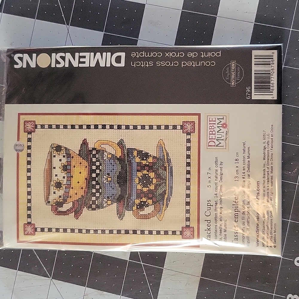 Dimensions cross stitch kit stacked cups complete, new
